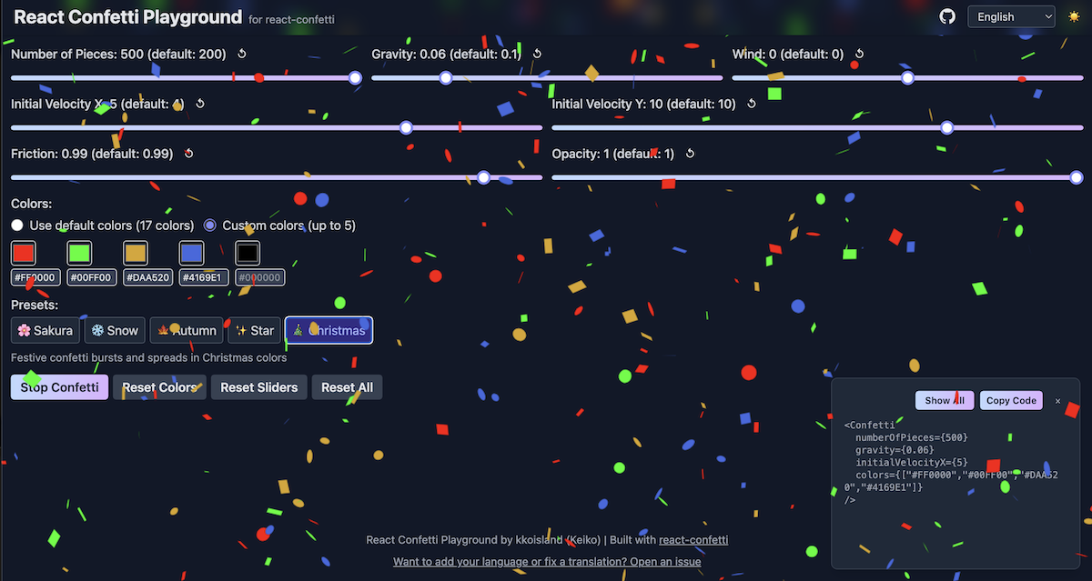 React Confetti Playground